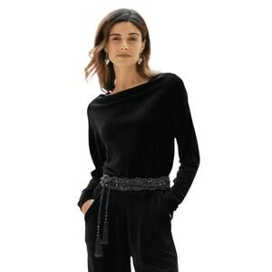 Peruvian Connection Black Victoria Velour Drape Neck Top